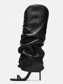 Bottes noires à talons hauts et bout ouvert pour femme