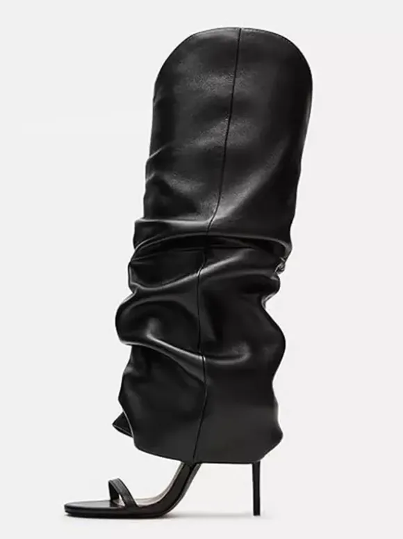 Bottes noires à talons hauts et bout ouvert pour femme