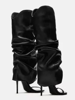 Bottes noires à talons hauts et bout ouvert pour femme