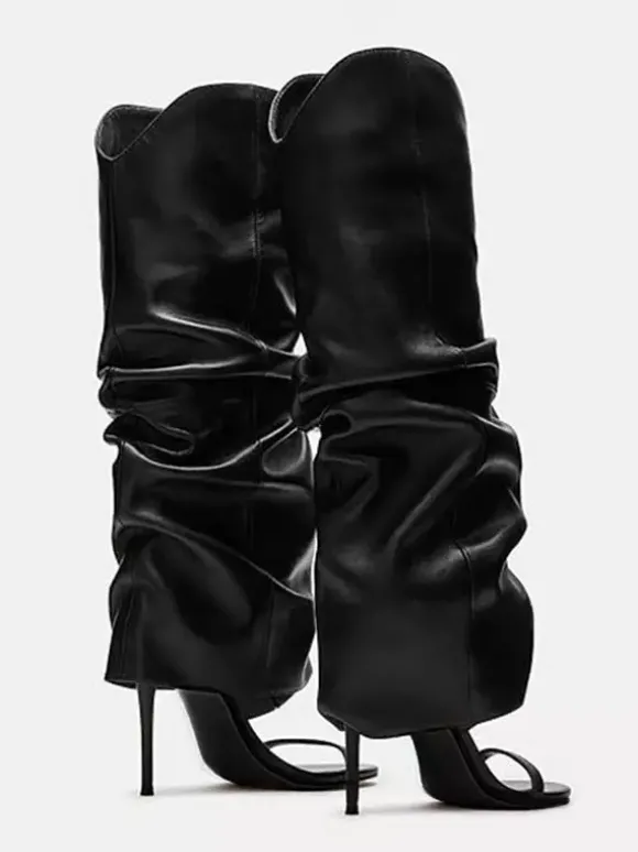 Bottes noires à talons hauts et bout ouvert pour femme