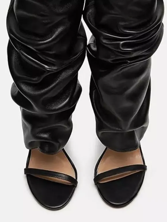 Bottes noires à talons hauts et bout ouvert pour femme