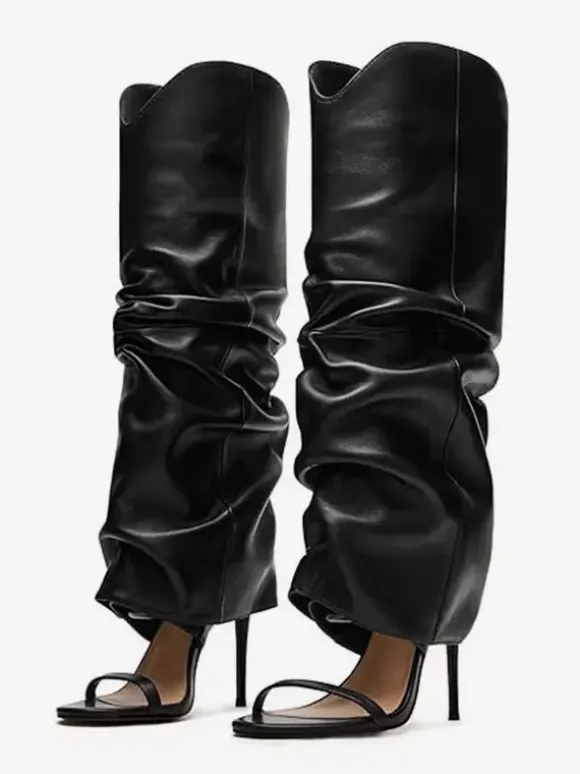 Bottes noires à talons hauts et bout ouvert pour femme