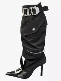 Bottes noires hautes à bout pointu et à talons hauts avec fermeture éclair pour femmes (2026)