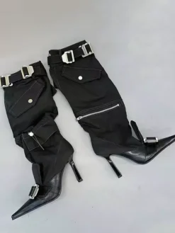 Bottes noires hautes à bout pointu et à talons hauts avec fermeture éclair pour femmes (2026)