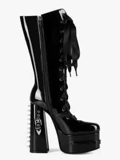 Bottes noires hautes à plateforme et boucle lacets et talons épais