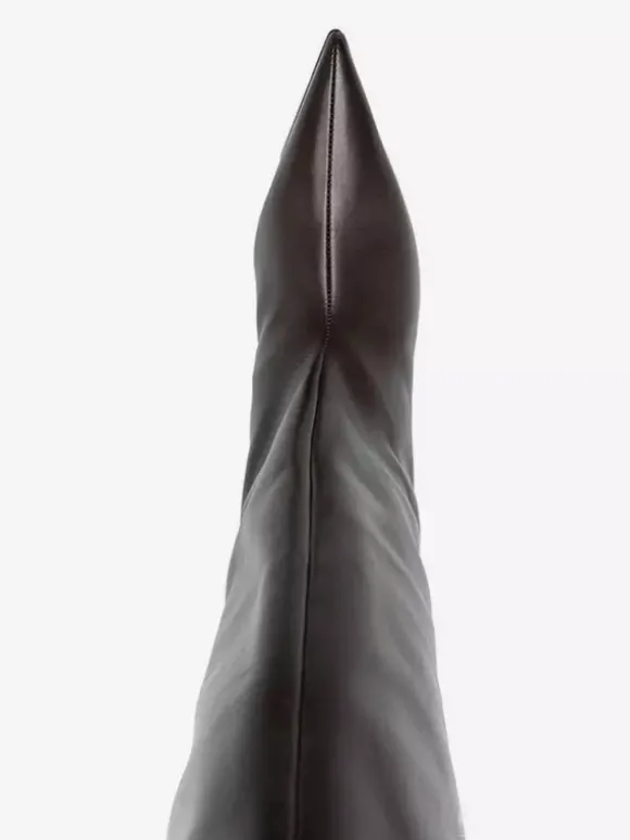 Bottes noires hautes à talon chaton et bout pointu pour femmes