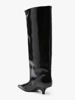 Bottes noires hautes à talon chaton et bout pointu pour femmes