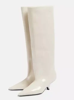 Bottes noires hautes à talon chaton et bout pointu pour femmes