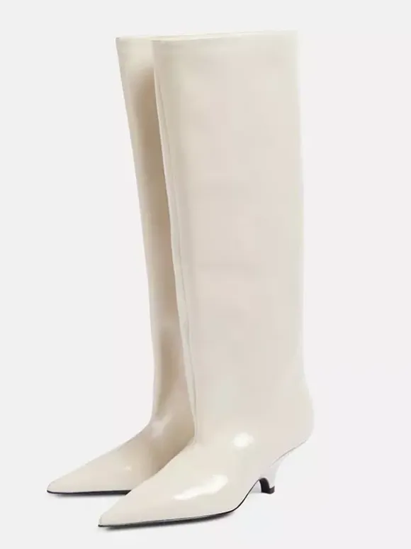 Bottes noires hautes à talon chaton et bout pointu pour femmes
