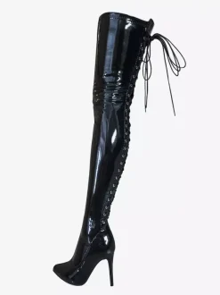 Bottes noires sexy à bout pointu et à lacets bottes hautes à talons hauts