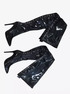 Bottes noires sexy à bout pointu et à lacets bottes hautes à talons hauts