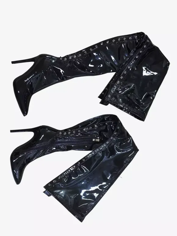 Bottes noires sexy à bout pointu et à lacets bottes hautes à talons hauts