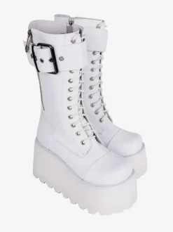 Bottes épaisses gothiques Lolita noires en cuir PU à bout rond chaussures Lolita