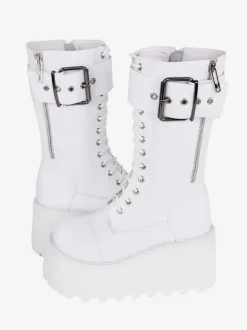 Bottes épaisses gothiques Lolita noires en cuir PU à bout rond chaussures Lolita