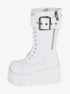 Bottes épaisses gothiques Lolita noires en cuir PU à bout rond chaussures Lolita