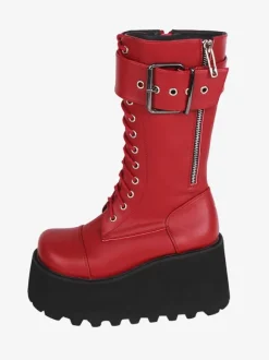 Bottes épaisses gothiques Lolita noires en cuir PU à bout rond chaussures Lolita