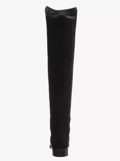 Bottes plates noires pour femmes bout rond patchwork cuissardes