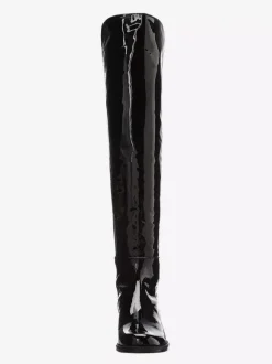 Bottes plates noires pour femmes bout rond patchwork cuissardes