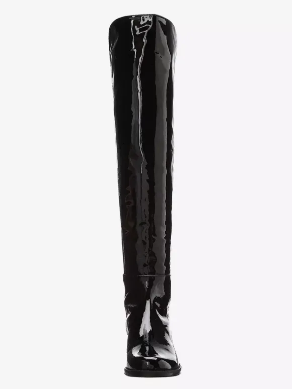 Bottes plates noires pour femmes bout rond patchwork cuissardes