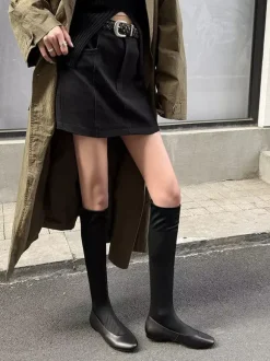 Bottes plates pour femmes bout rond style souple mi-mollet