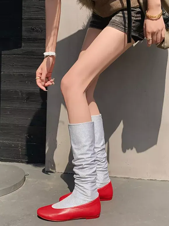 Bottes plates pour femmes bout rond style souple mi-mollet