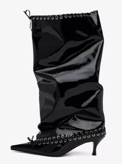 Bottes rouges à mollet large pour femmes bottes hautes à bout pointu et talon chaton