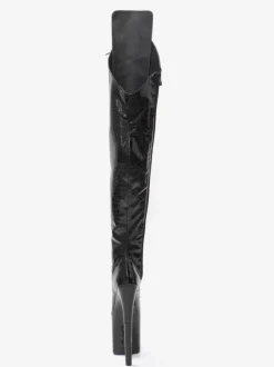 Bottes sexy à talons hauts bout rond fermeture éclair talon aiguille bottes noires hautes pour pole dance bottes au-dessus du genou
