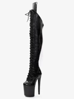 Bottes sexy à talons hauts bout rond fermeture éclair talon aiguille bottes noires hautes pour pole dance bottes au-dessus du genou
