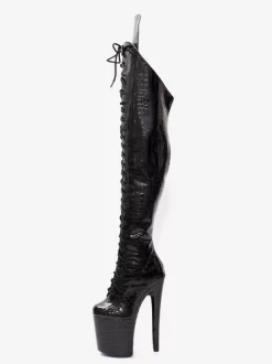Bottes sexy à talons hauts bout rond fermeture éclair talon aiguille bottes noires hautes pour pole dance bottes au-dessus du genou