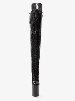 Bottes sexy à talons hauts bout rond fermeture éclair talon aiguille bottes noires hautes pour pole dance bottes au-dessus du genou