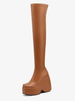 Bottes sexy à talons hauts  bout carré  talon compensé  cuissardes noires  cuissardes au-dessus du genou