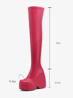 Bottes sexy à talons hauts  bout carré  talon compensé  cuissardes noires  cuissardes au-dessus du genou