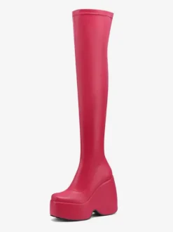 Bottes sexy à talons hauts  bout carré  talon compensé  cuissardes noires  cuissardes au-dessus du genou