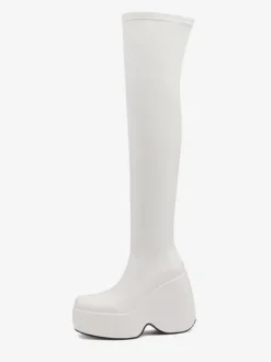 Bottes sexy à talons hauts  bout carré  talon compensé  cuissardes noires  cuissardes au-dessus du genou