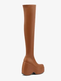 Bottes sexy à talons hauts  bout carré  talon compensé  cuissardes noires  cuissardes au-dessus du genou