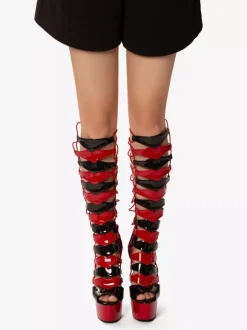 Bottes sexy à talons hauts unisexes plateforme bout ouvert lacets sandales