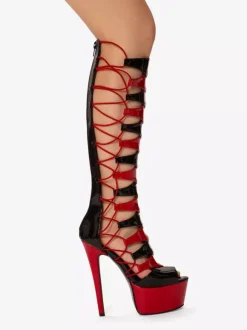 Bottes sexy à talons hauts unisexes plateforme bout ouvert lacets sandales