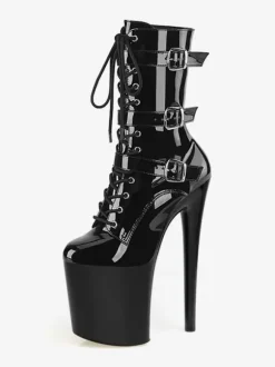 Bottes sexy à talons hauts et bout rond à lacets et talons aiguilles pour pole dance bottes noires hautes au-dessus du genou
