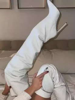 Bottes sexy au-dessus du genou pour femmes bottes hautes à bout pointu et à poche