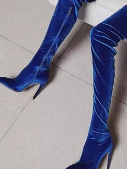 Bottes sexy au-dessus du genou en velours vert bottes à talons hauts et bout pointu