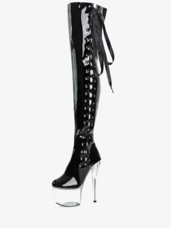Bottes Sexy Bout Rond Glissière Géométrique Talon Aiguille Pôle Danse Rouge Cuissardes
