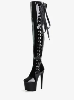Bottes Sexy Bout Rond Glissière Géométrique Talon Aiguille Pôle Danse Rouge Cuissardes