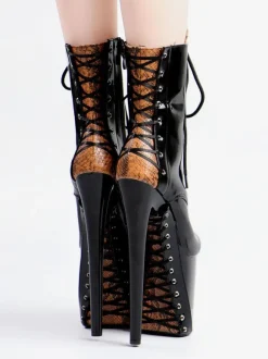 Bottes Sexy Chaussures À Talons Hauts Bout Rond À Lacets Imprimé Serpent Talon Aiguille Club