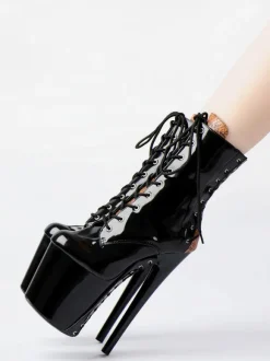 Bottes Sexy Chaussures À Talons Hauts Bout Rond À Lacets Imprimé Serpent Talon Aiguille Club