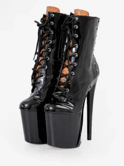 Bottes Sexy Chaussures À Talons Hauts Bout Rond À Lacets Imprimé Serpent Talon Aiguille Club