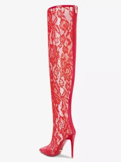 Bottes sexy en dentelle à bout pointu et talons hauts