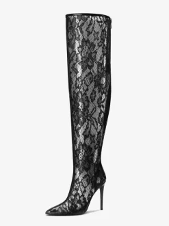 Bottes sexy en dentelle à bout pointu et talons hauts