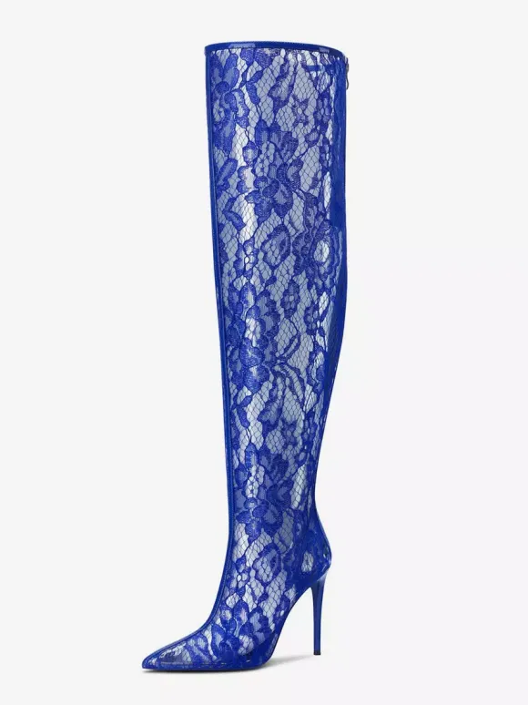 Bottes sexy en dentelle à bout pointu et talons hauts