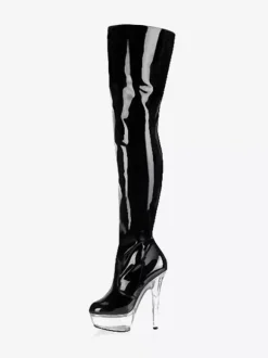 Bottes sexy femme de ballet noir talon haut transparente