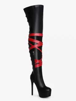 Bottes sexy noires unisexes à plateforme et bout ouvert talons hauts cuissardes